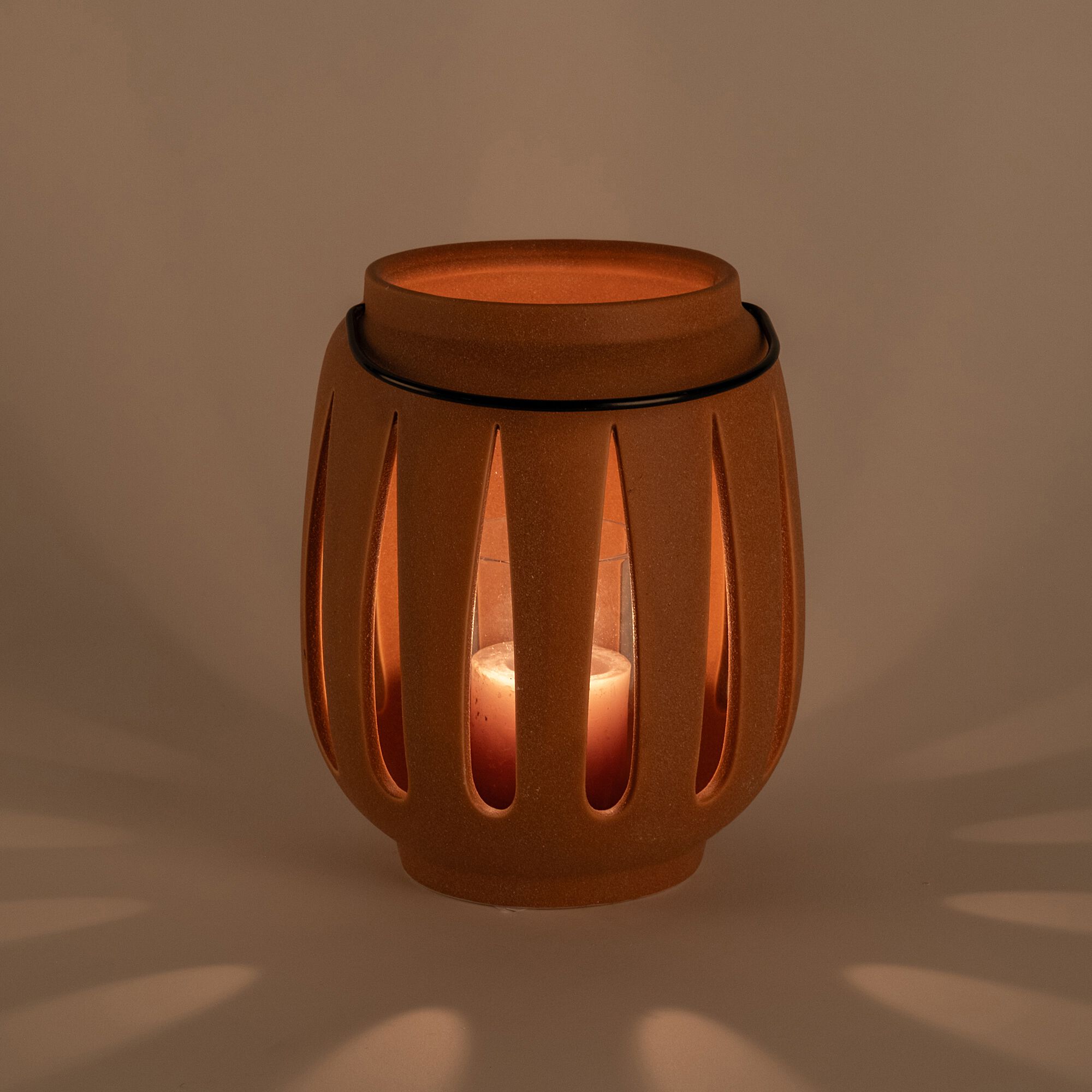 MARCO - Lanterne en grès D12,2cm - marron terracotta