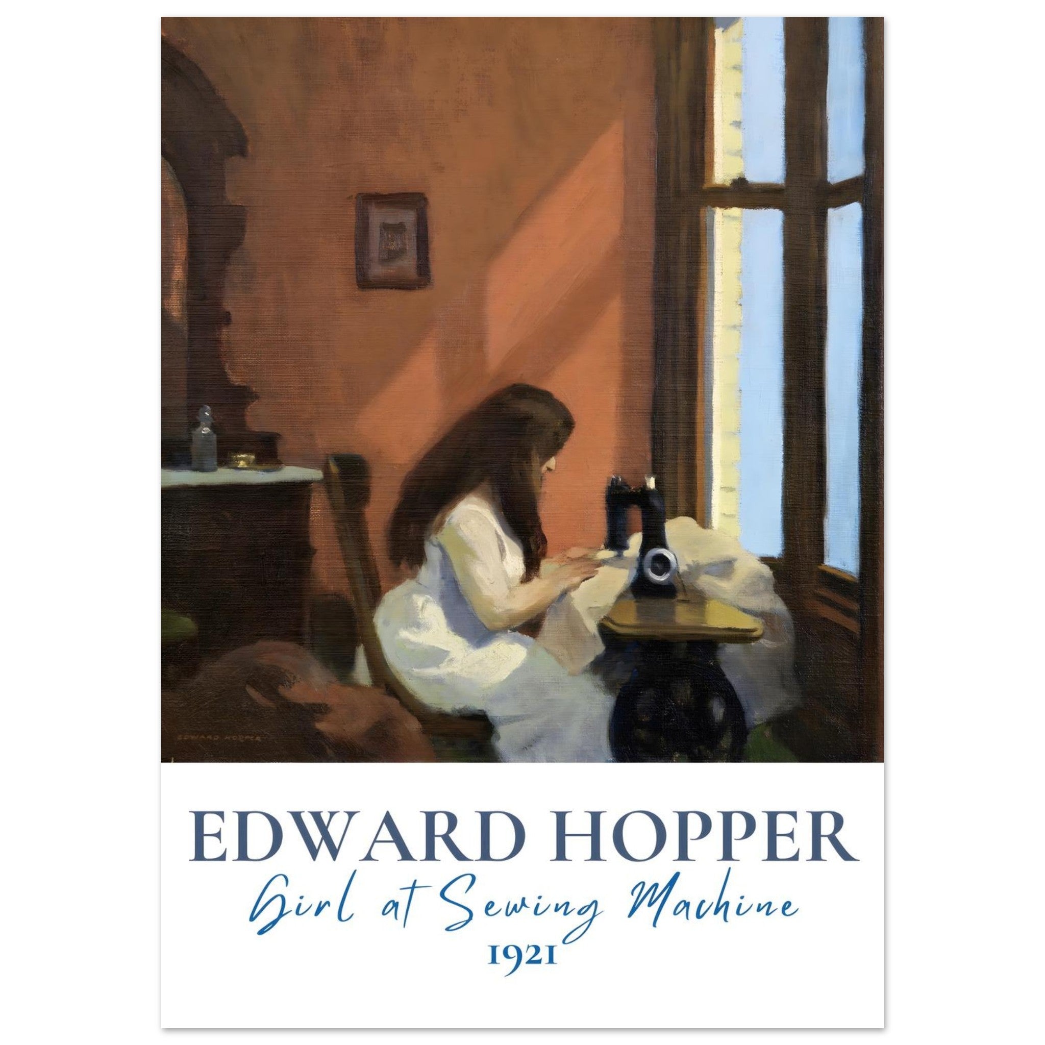 Artfulprints Poster Edward Hopper - Girl at sewing machine  - 50x70 cm - Meerkleurig