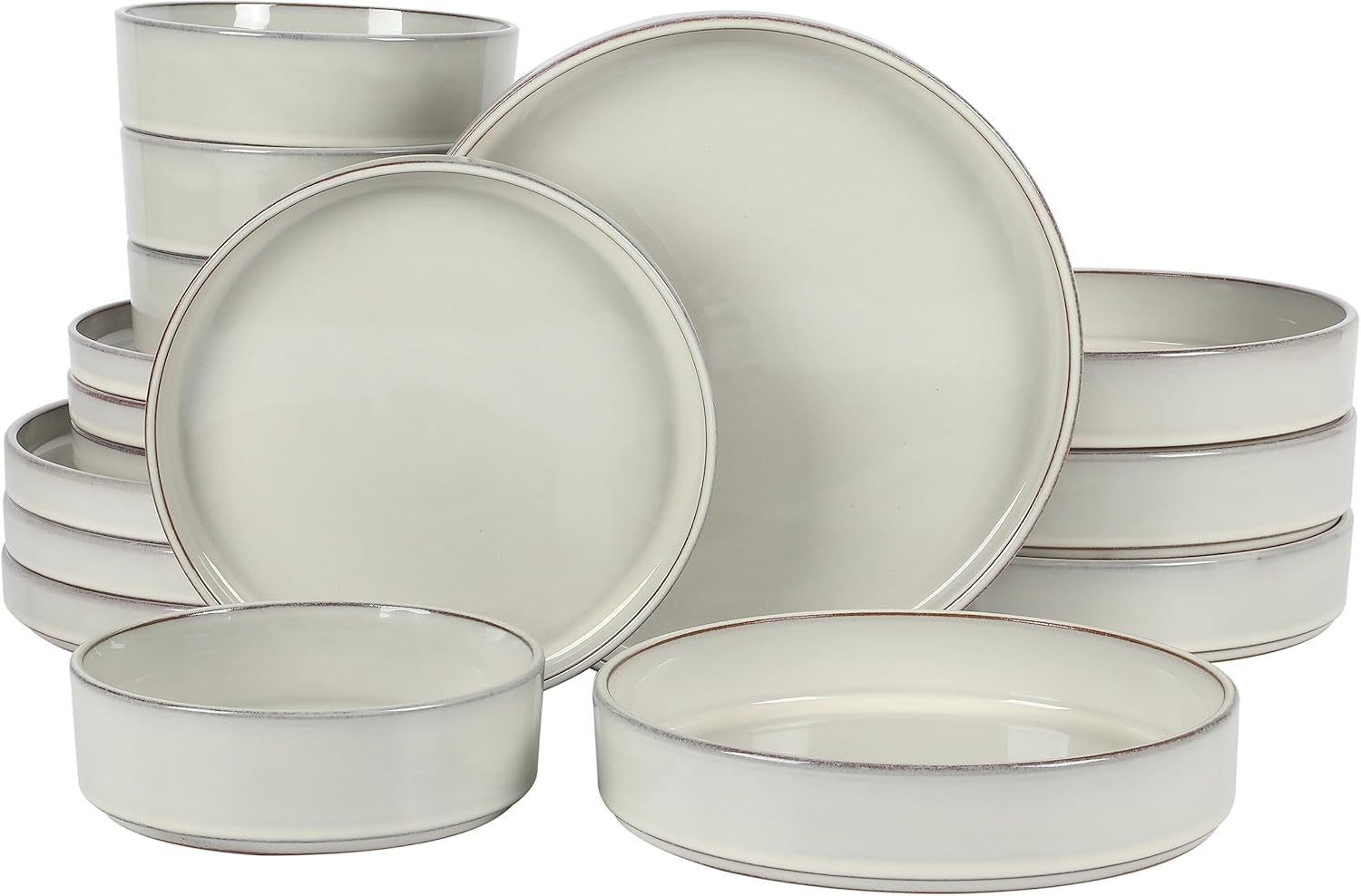 Bloomhouse - Two Time Oprah's Favorite Things Winner - Santorini Mist Double Bowl Terracotta Reactive Glaze Plates and Bowls Dinnerware Set - Moonstone White, Service for Four (16pcs)
