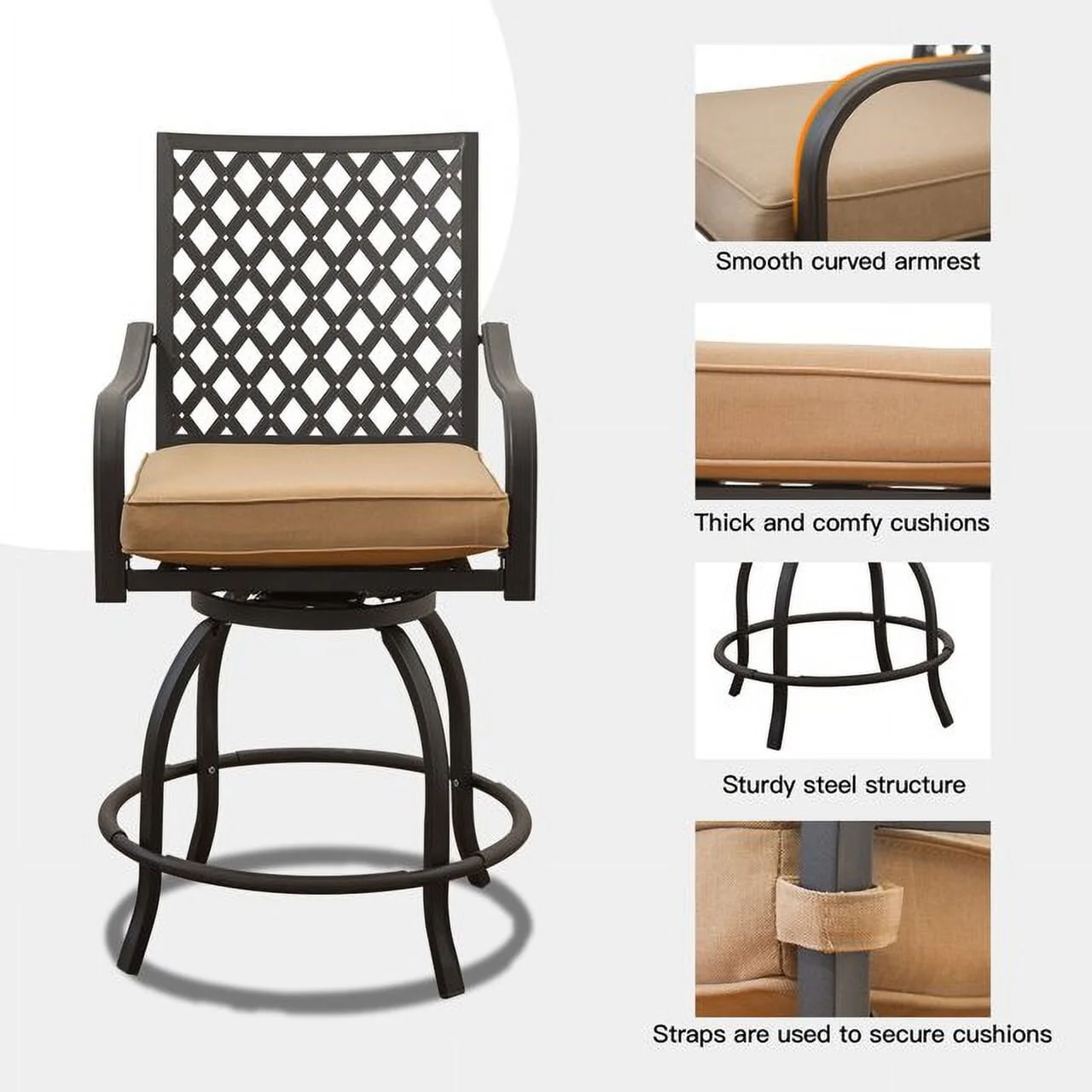 Outdoor Living 3 Pieces Patio Bar Set with Swivels Bar Stools and Top Table, Outdoor Bistro Set for Garden Balcony Backy