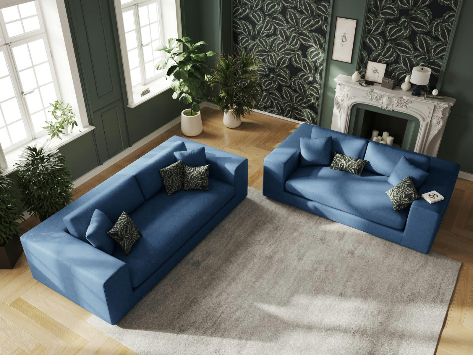 TENDANCE - Canapé 3 places en Tissu Structurel Bleu Foncé