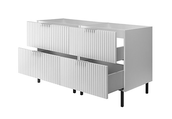 Meuble vasque, Blanc, 120 (2 x 60) x 77 x 46 cm, poignée argentée, pieds noirs, sans plateau