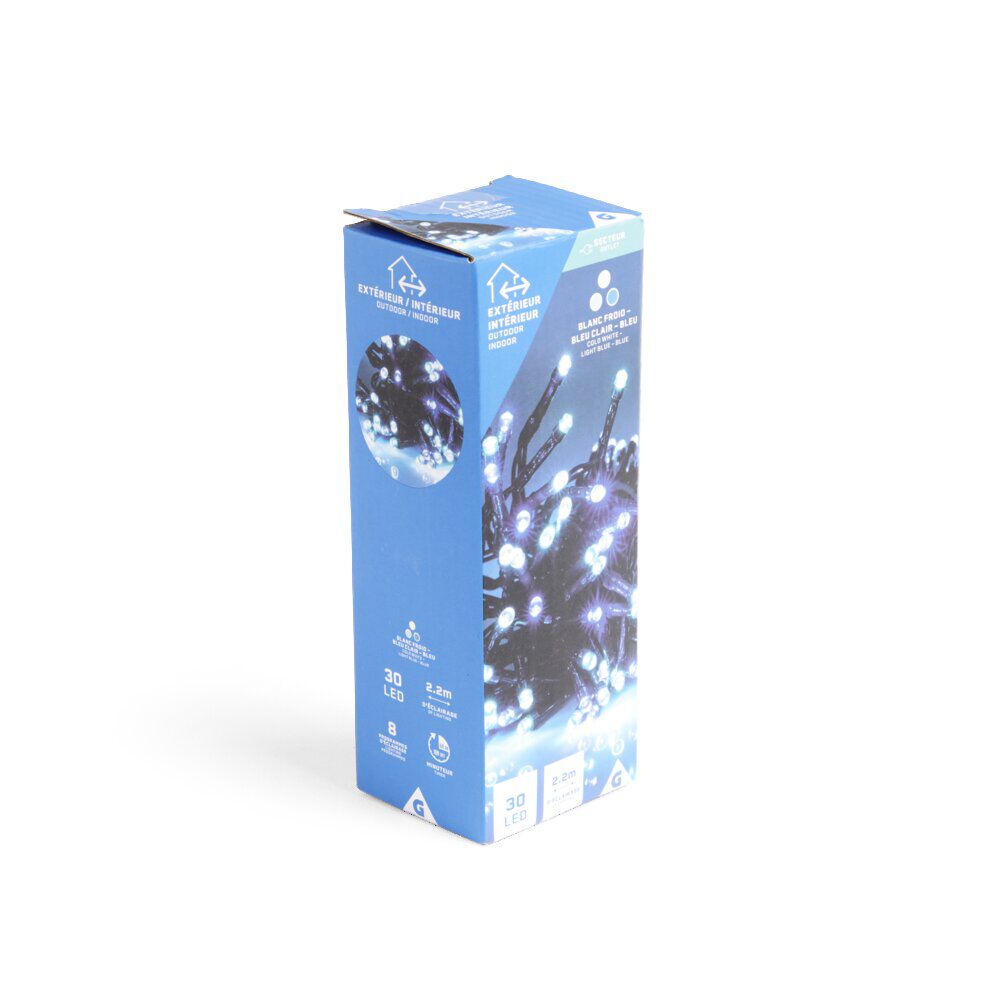Guirlande lumineuse 30LED blanc froid/bleu clair/bleu L2,2m