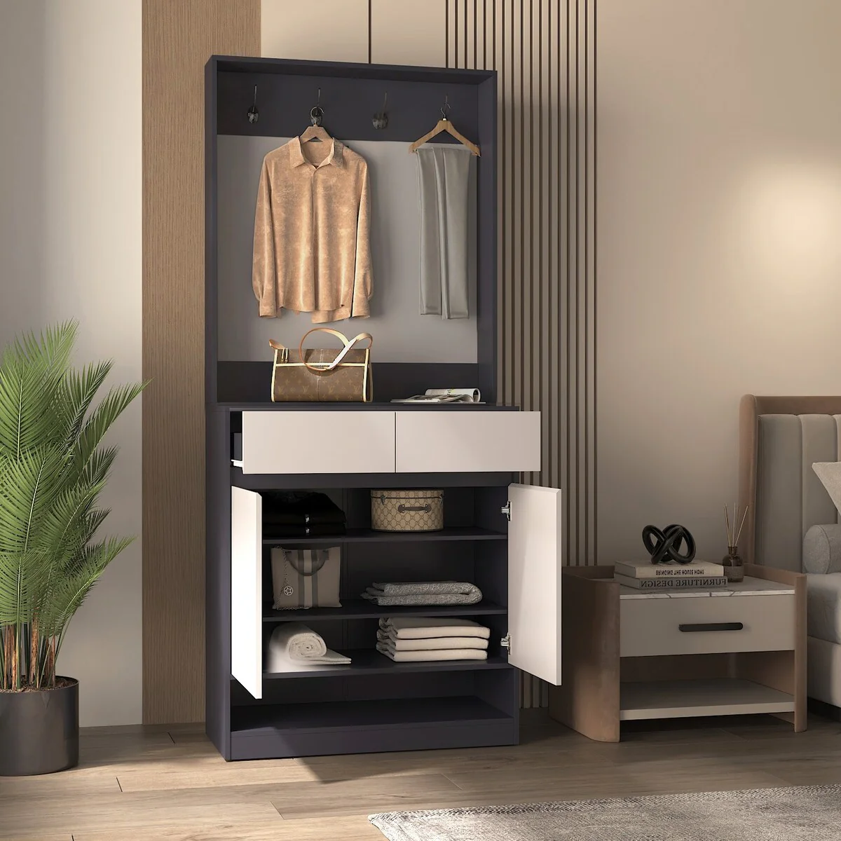 Timechee 30.3'' W Hall Tree Shoe Clothes Storage Wardobe Armoire