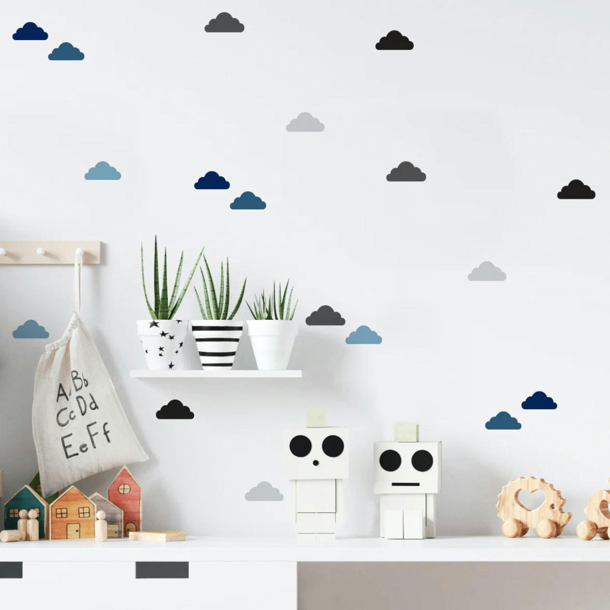 CLOUDS2 - Stickers muraux en vinyle nuages bleu et gris