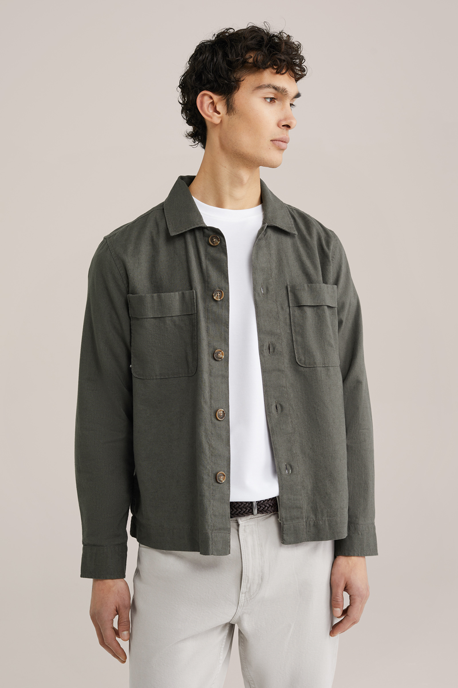 Heren Regular fit overshirt van linnenmix