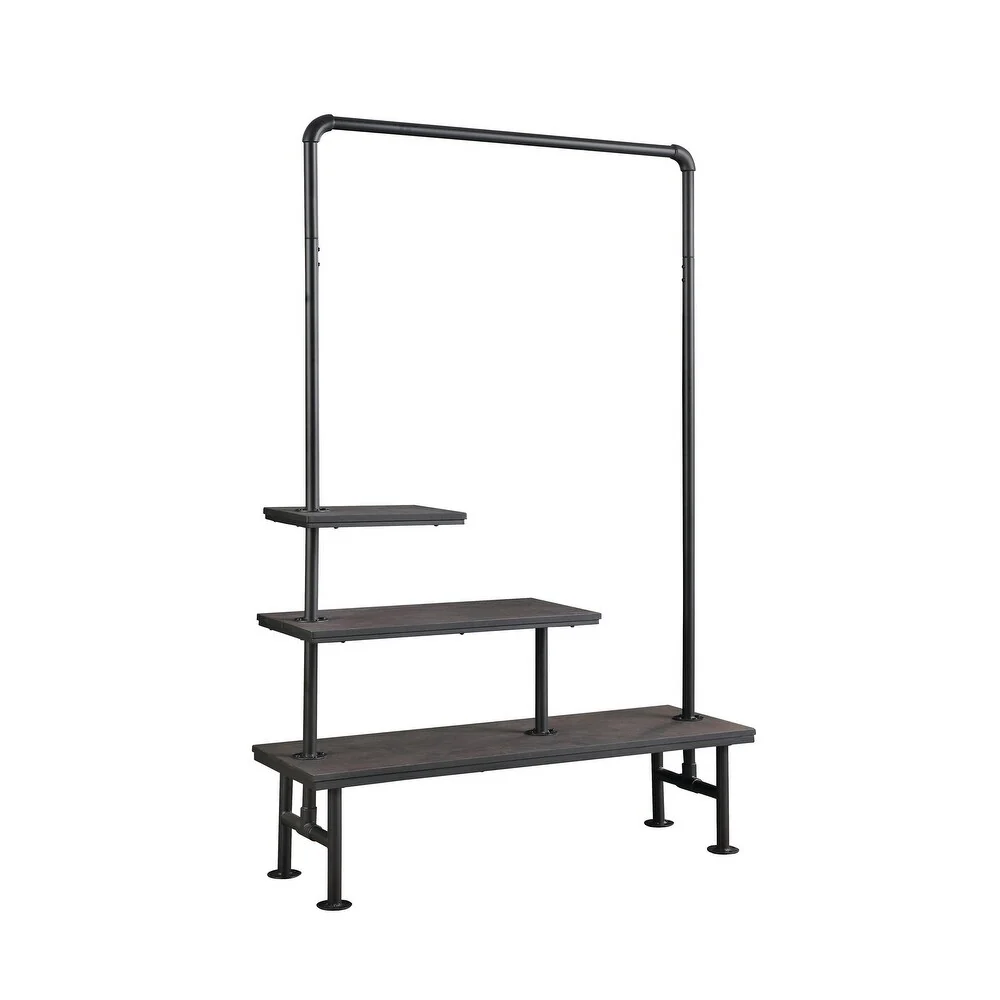 Carbon Loft O'Dwyer Black and Rustic 3-tier Hall Tree with Shoe Storage