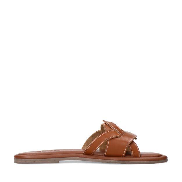Cognac leren slippers