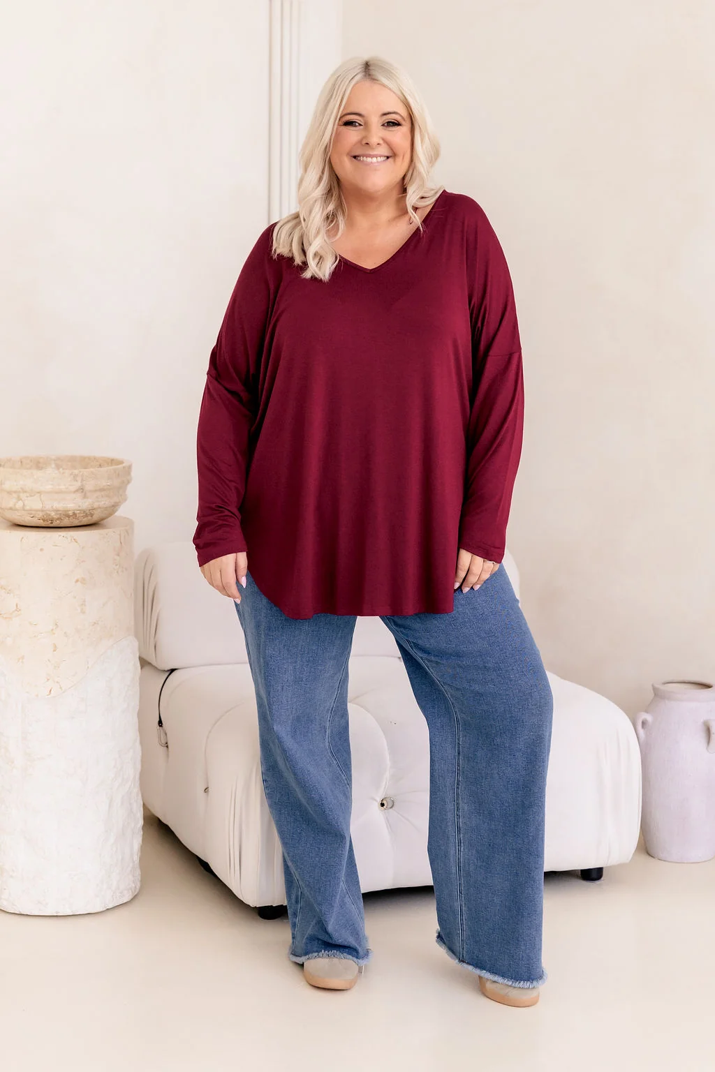 Jasper Jersey Top in Burgundy