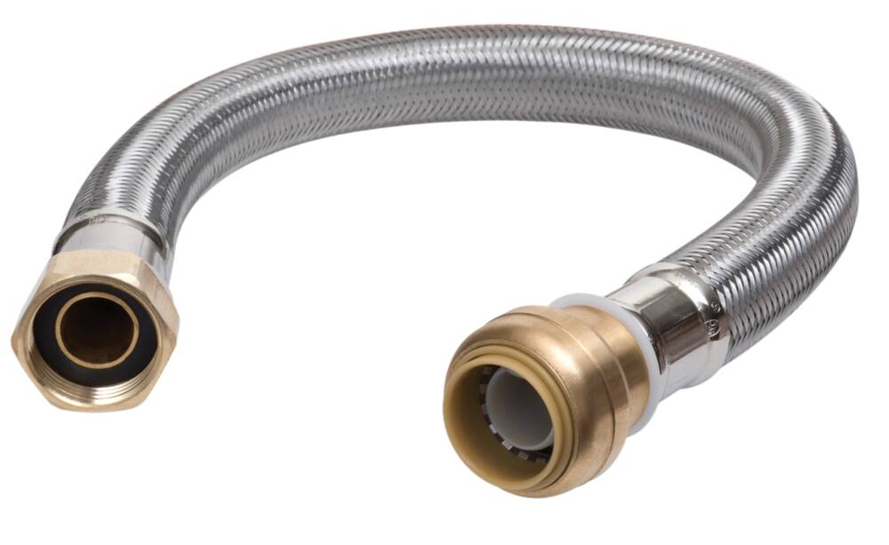 Waterline Push N' Connect Stainless Steel Water Heater Connector, Female Pipe Thread, 1/2 x 3/4 x 12-in