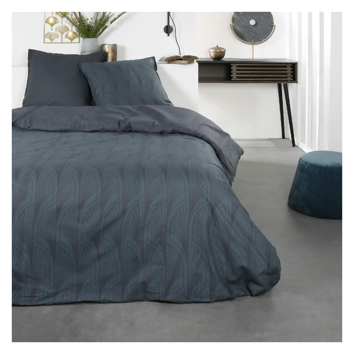 SUNSHINE LOAIN - Parure de lit 2 personnes imprimé en Coton Bleu 220x240 cm