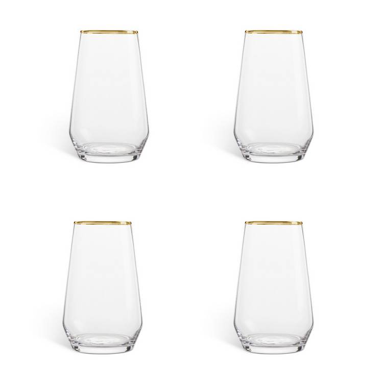 Habitat Set of 4 Gold Rim Hi Ball Glasses