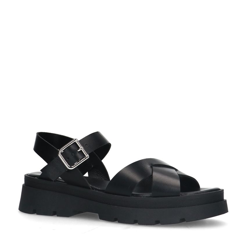 Manfield Zwarte leren sandalen