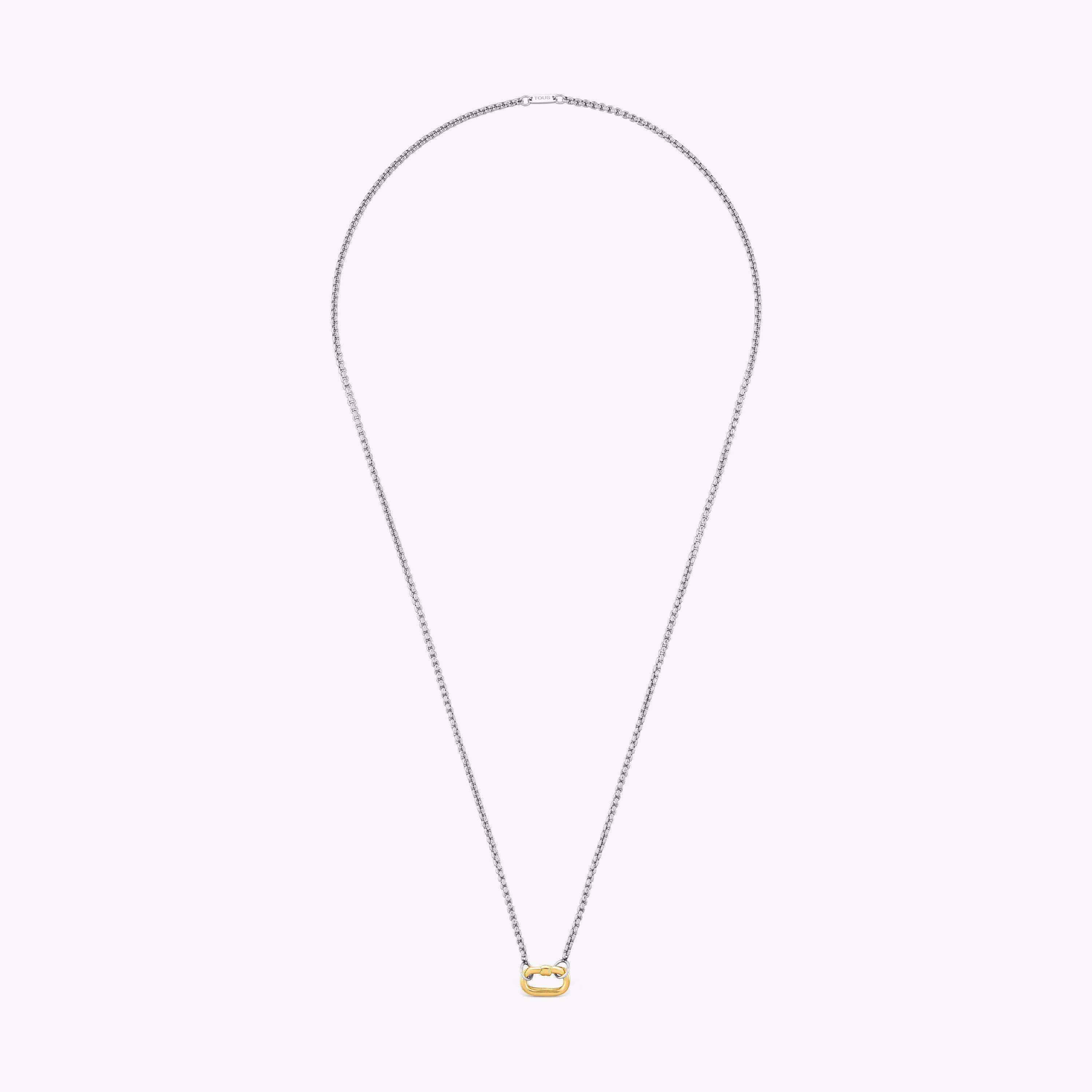 Collar corto de acero y anilla de oro Hold Oval
