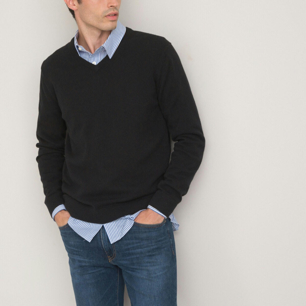 Pull col V en cachemire, made in Europe
