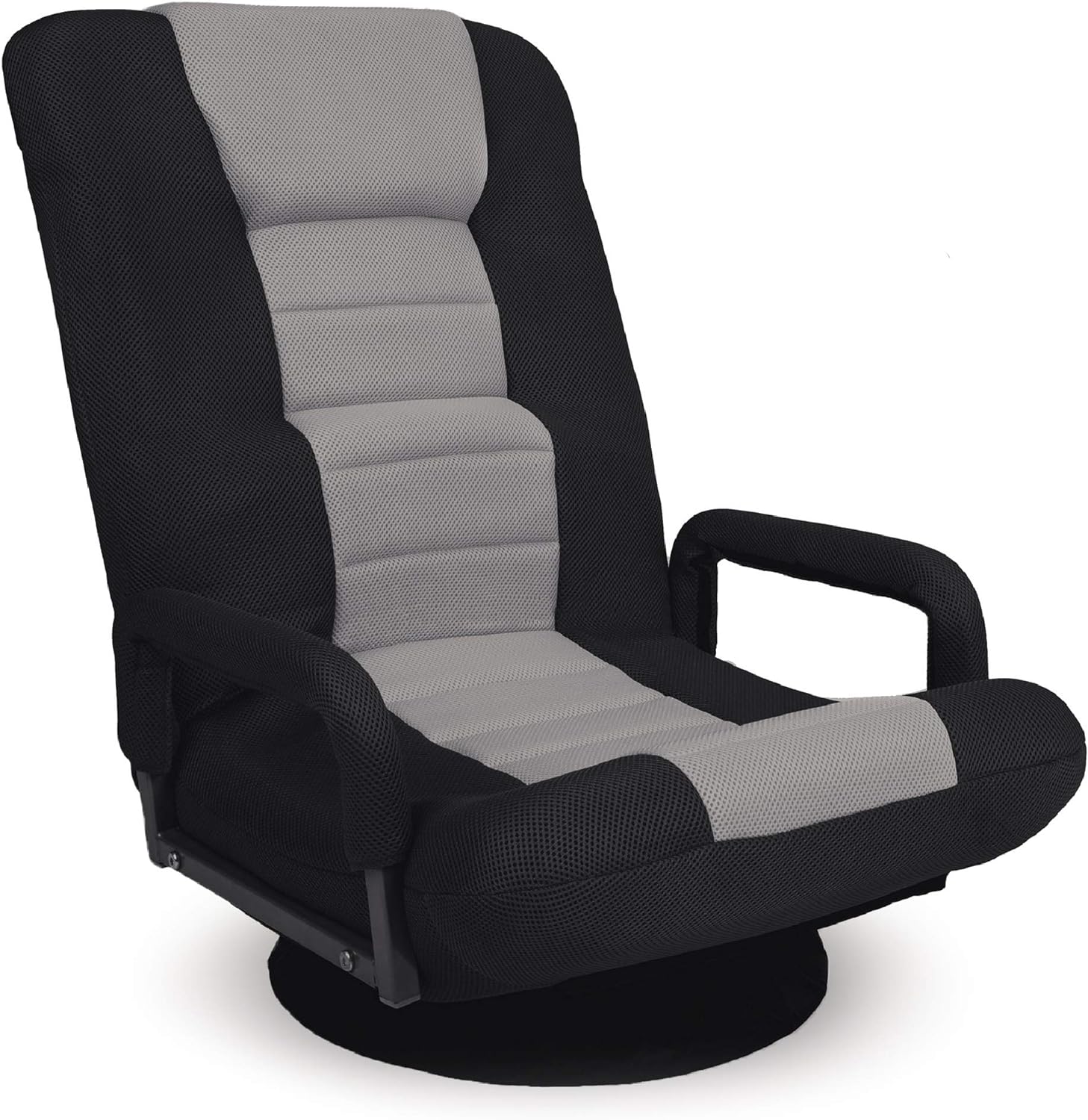 Best Choice Products Swivel Gaming Chair 360 Degree Multipurpose Floor Chair Rocker for TV, Reading, Playing Video Games w/Lumbar Support, Armrest Handles, Adjustable Foldable Backrest - Black/Gray