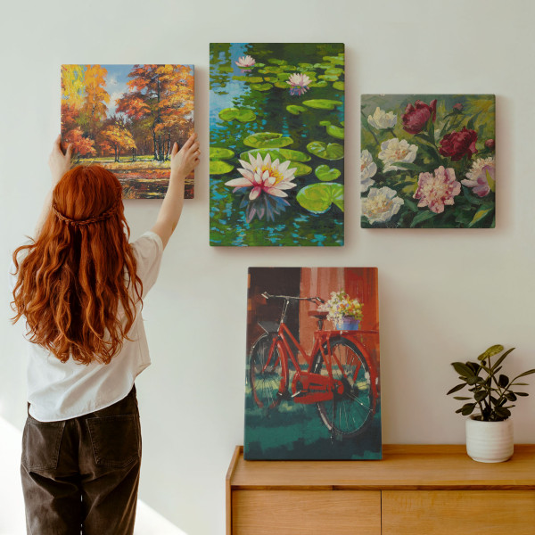 Obraz canvas 4 częściowy Jesienny rower |40x40, 40x60| Wallfluent