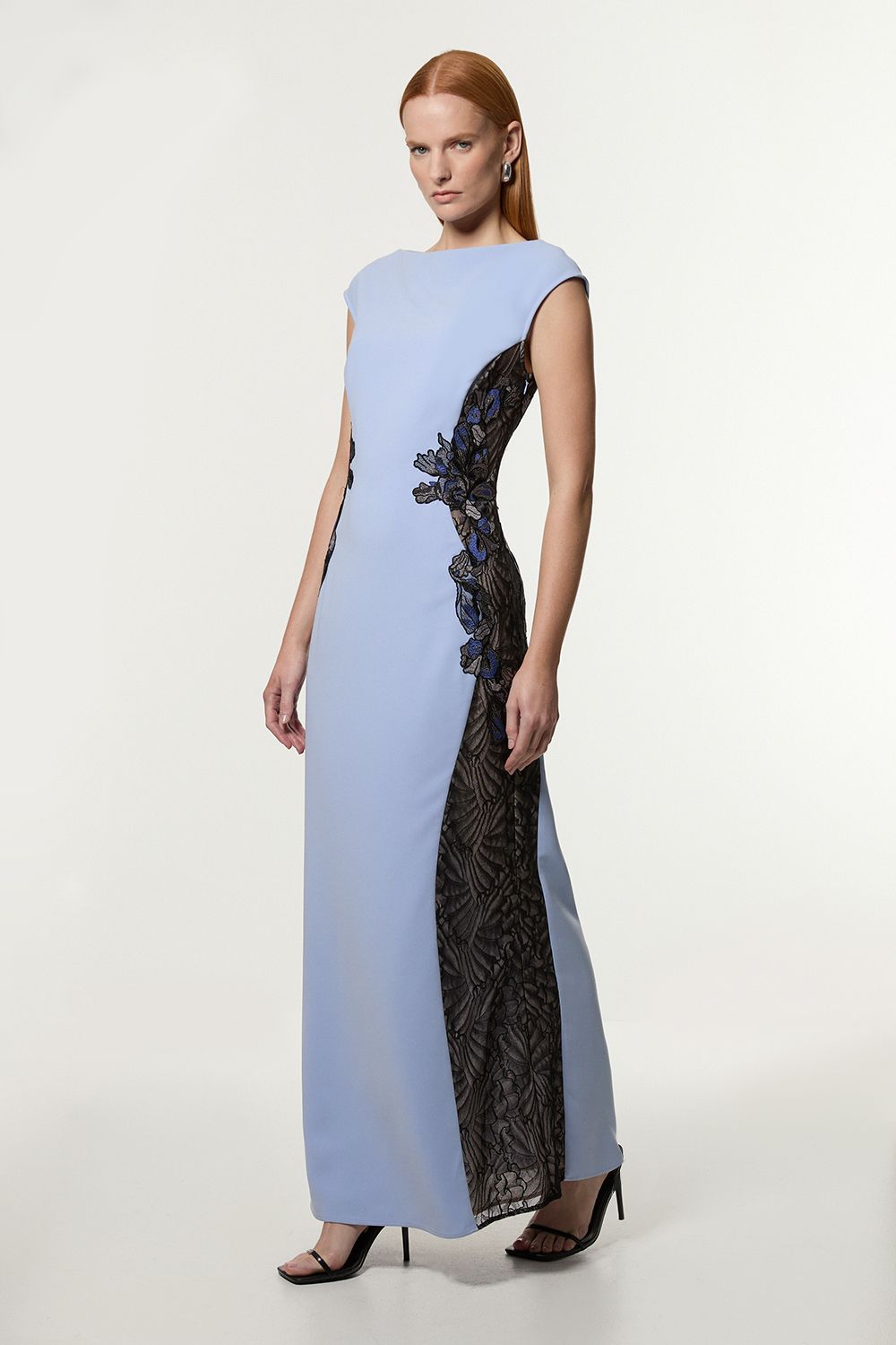 KarenMillen Tall Lace Applique Contrast Sleeveless Tailored Maxi Dress