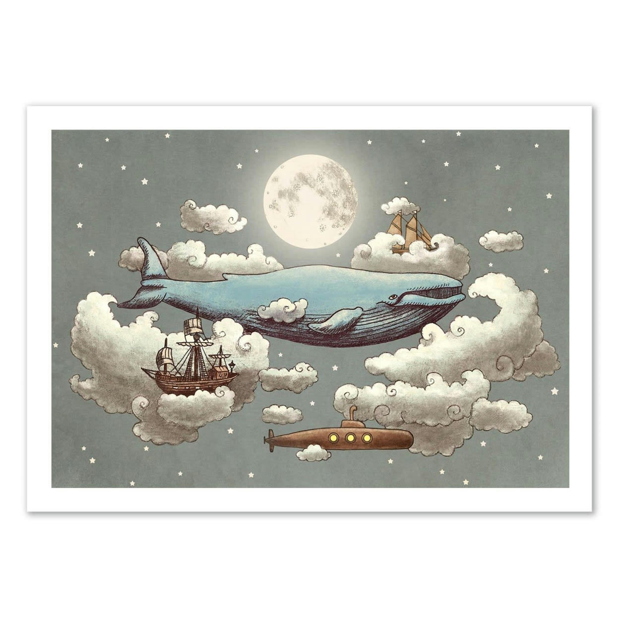 TERRY FAN - OCEAN MEETS SKY - Affiche d'art avec Cadre bois noir - 50 x 70 cm