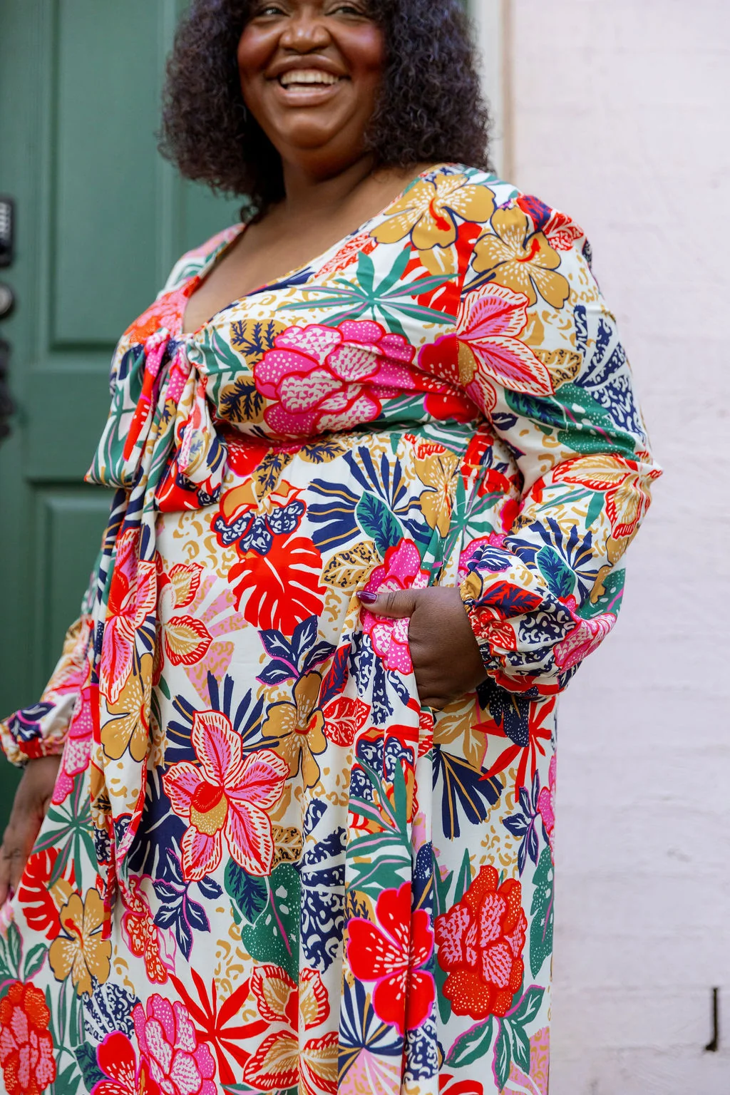 Grace Long Sleeve Midi Dress in Hibiscus