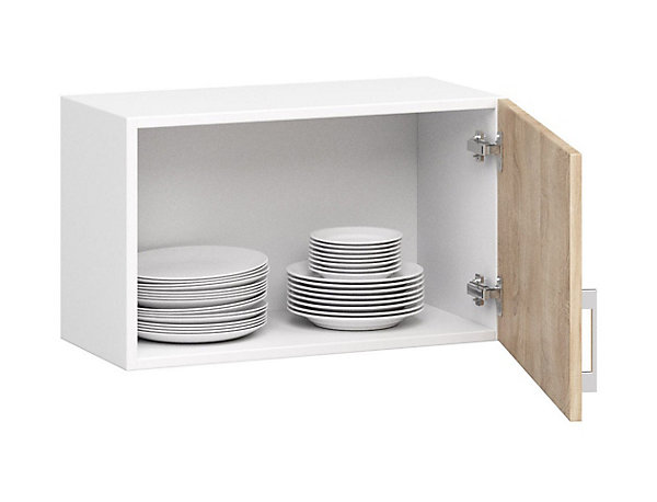 Meuble de cuisine suspendue à l'avant-toit : 1 porte, 1 étagère, blanc / Chêne Sonoma, 60 x 29 x 30,5 cm