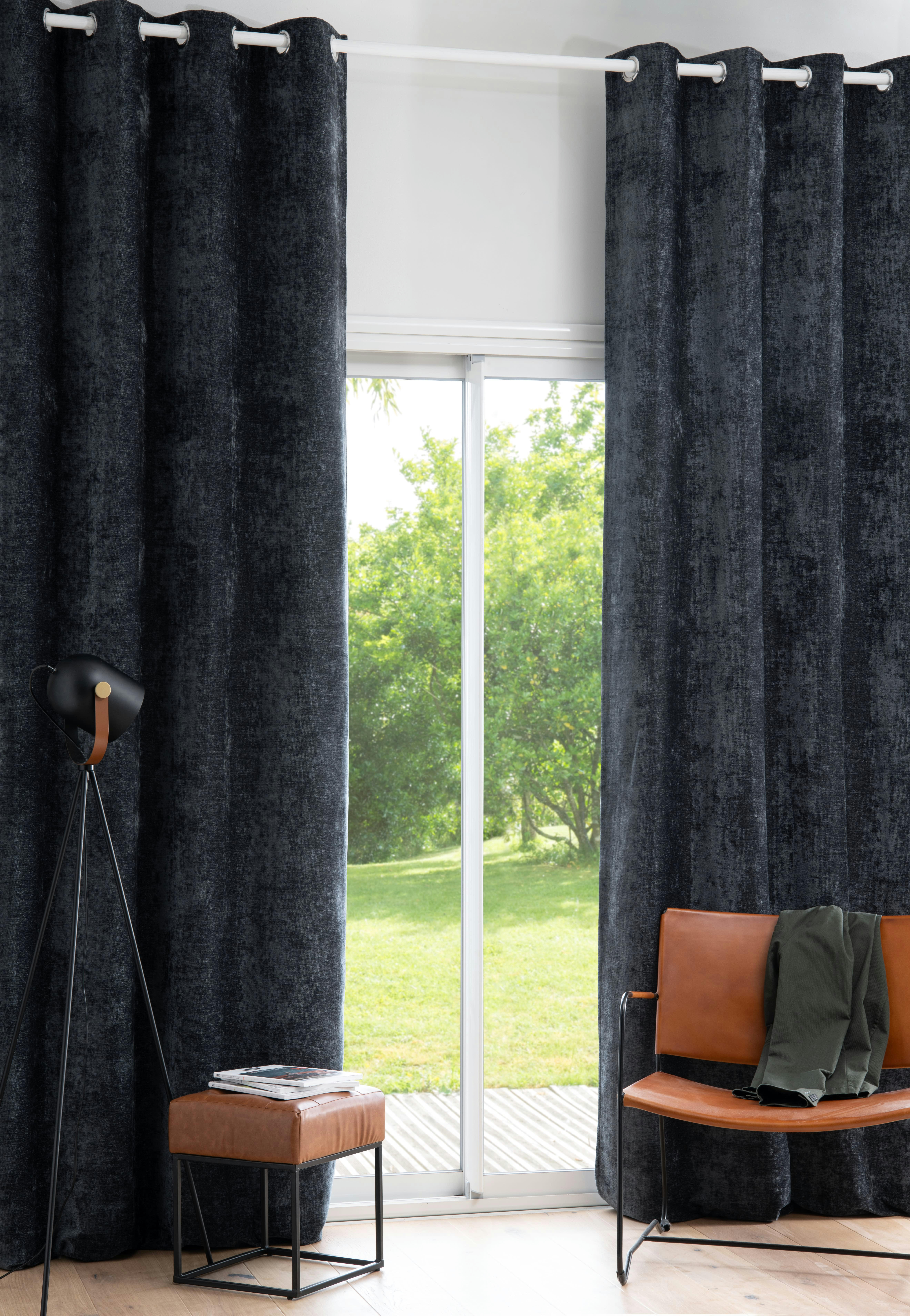 - Rideau à œillets en velours effet vieilli gris anthracite à l