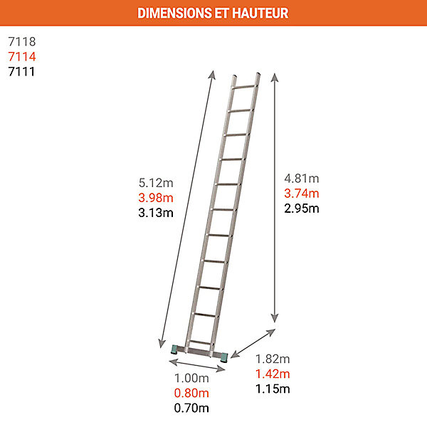 Echelle simple 11 échelons - Hauteur à atteindre 2.95m - Largeur 0.34m - 7111