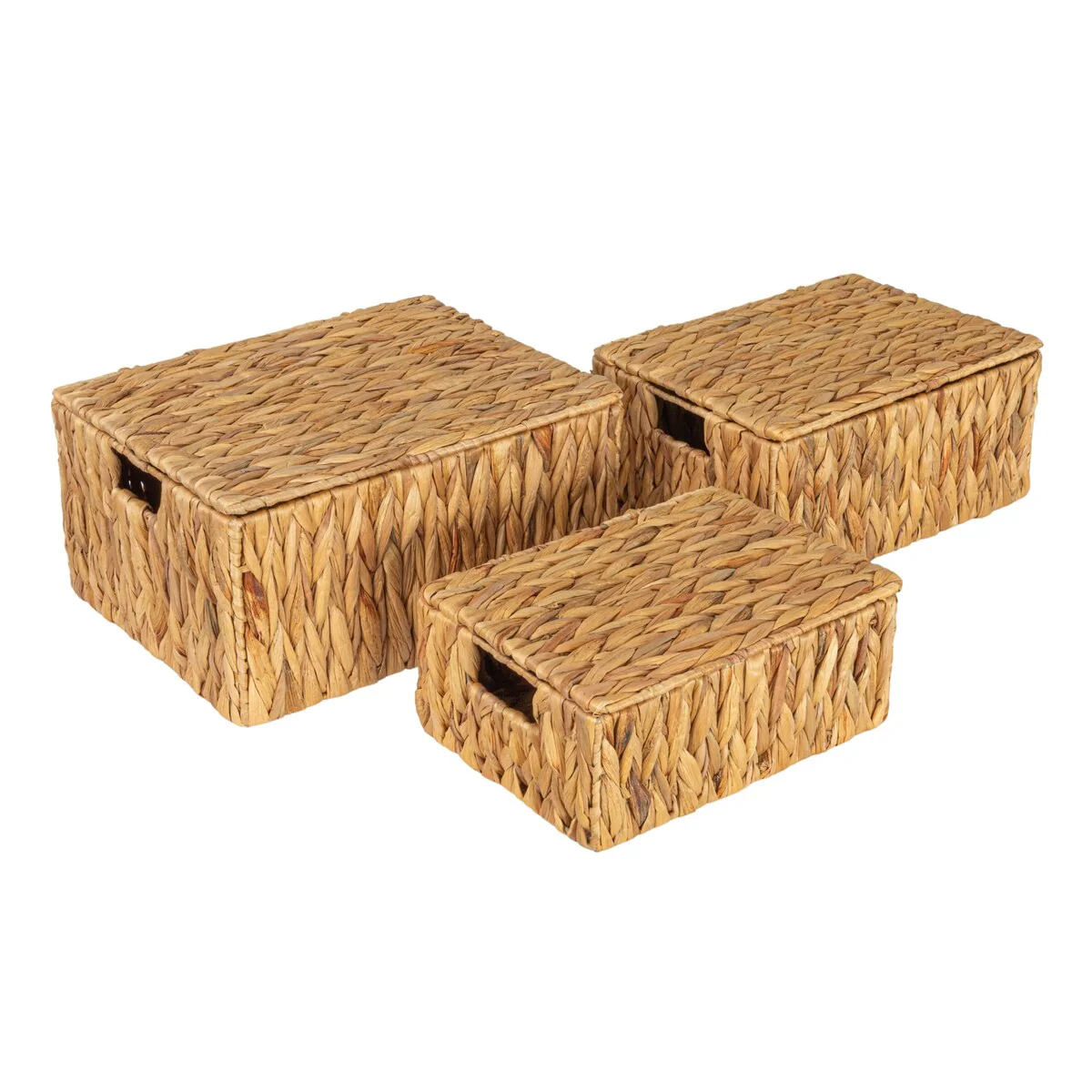 Household Essentials Water Hyacinth Nesting Basket Set with Lid, Set of 3 - 14.2L x 11.0W x 7.1H