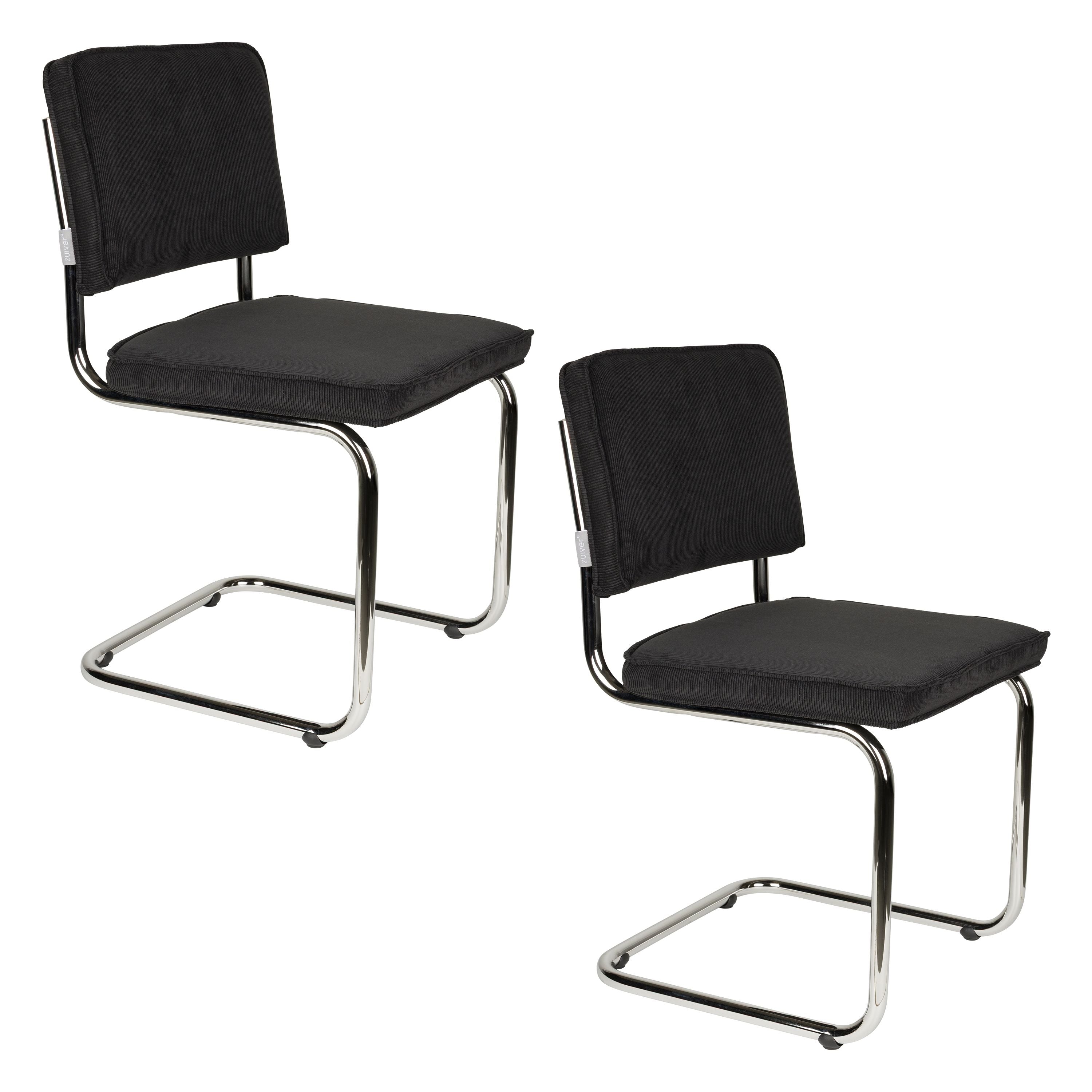 Zuiver Ridge Rib Eetkamerstoelen Zwart - Set van 2