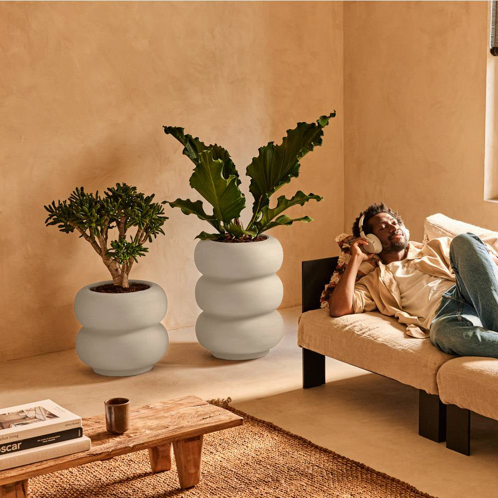 Elho Amber Roll High 43 - Linnen wit - Ø 43 x H 58 cm - Binnen en Buit