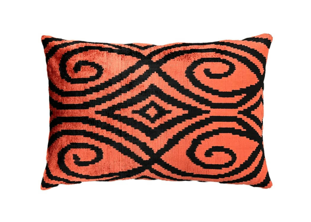 - Housse de coussin velours soie ikat   40x60 orange
