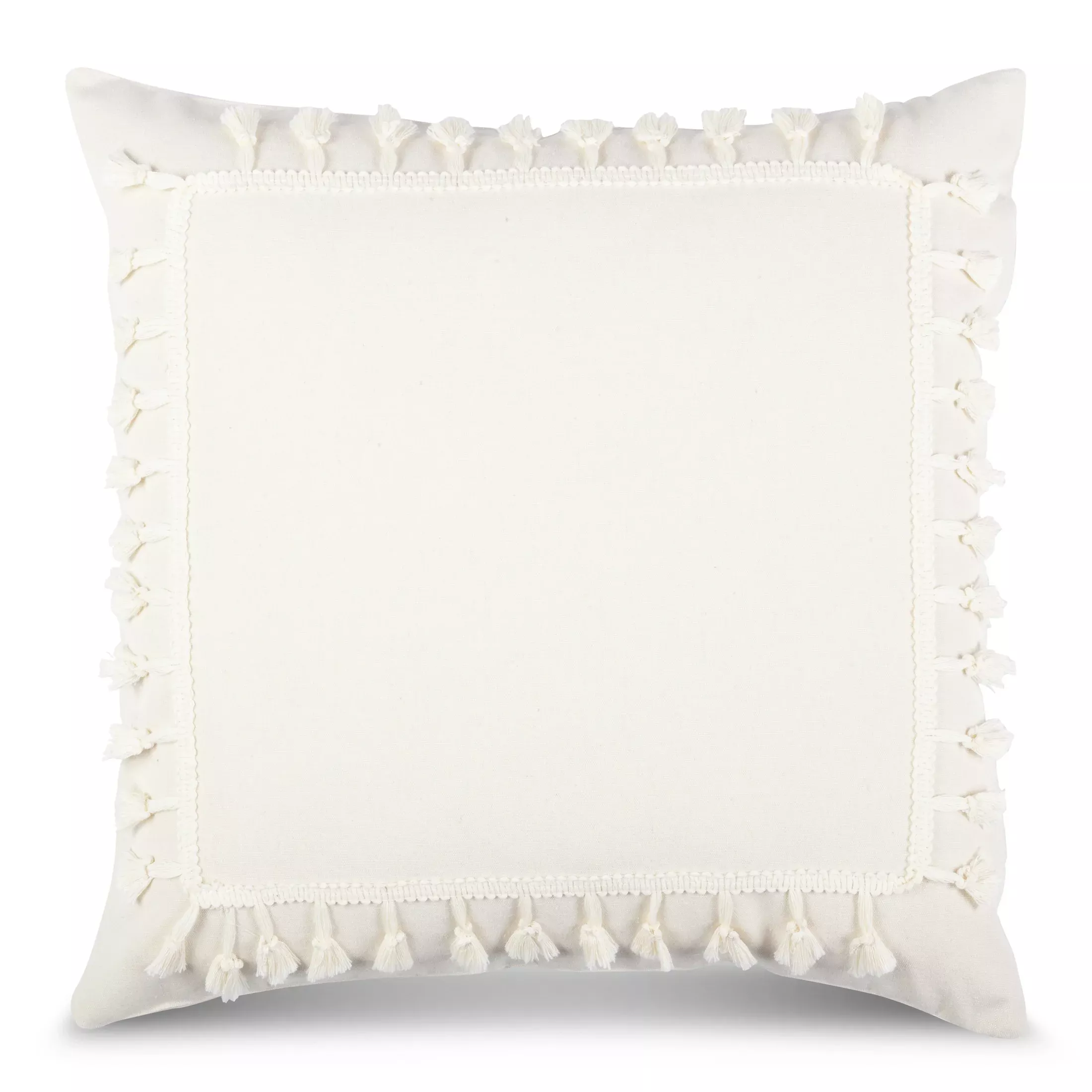 Poszewka na poduszkę 45x45 cm z bawełny kremowa z ozdobną pasmanterią BOHO