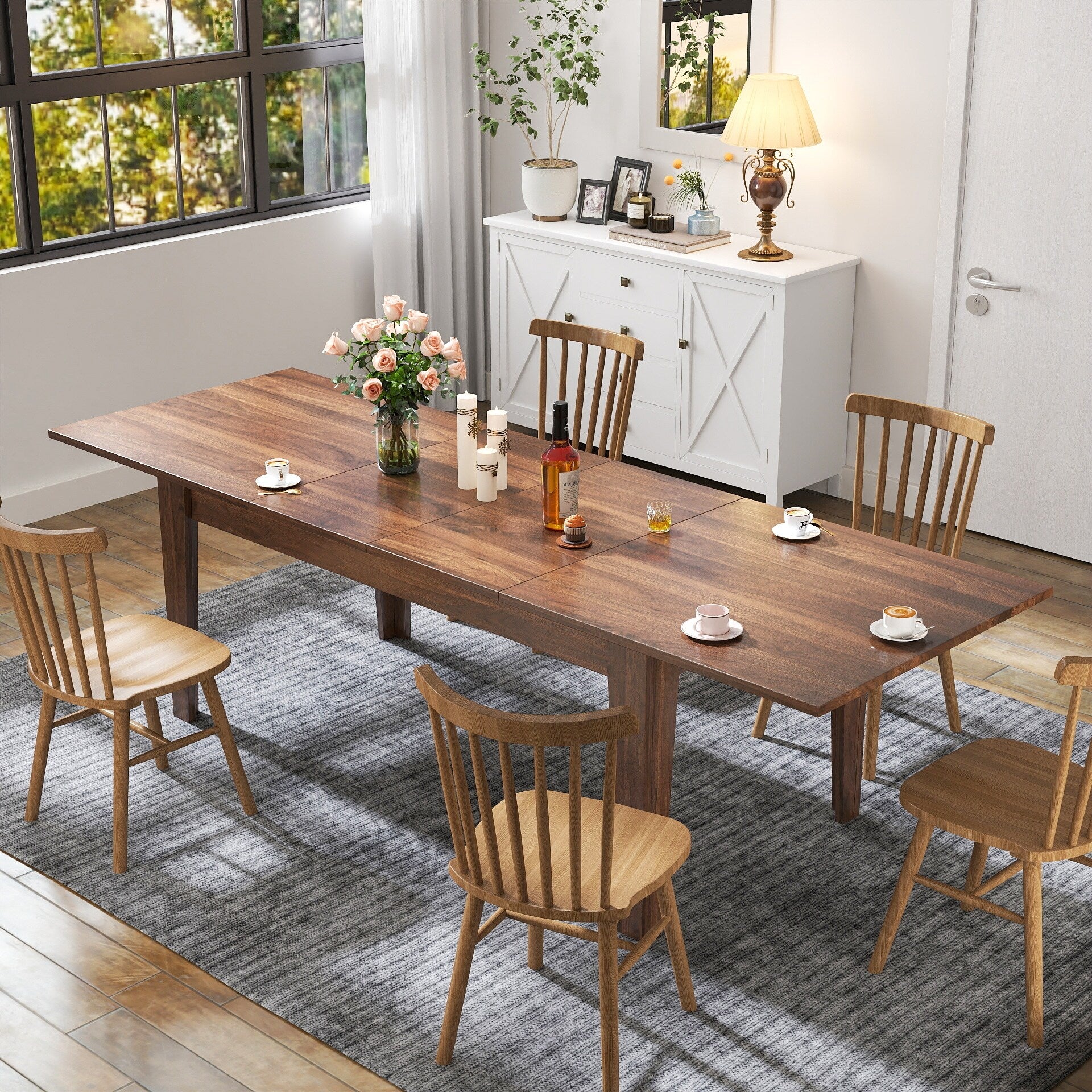 Dining Table, 106.3 in Large Extendable Kitchen Table
