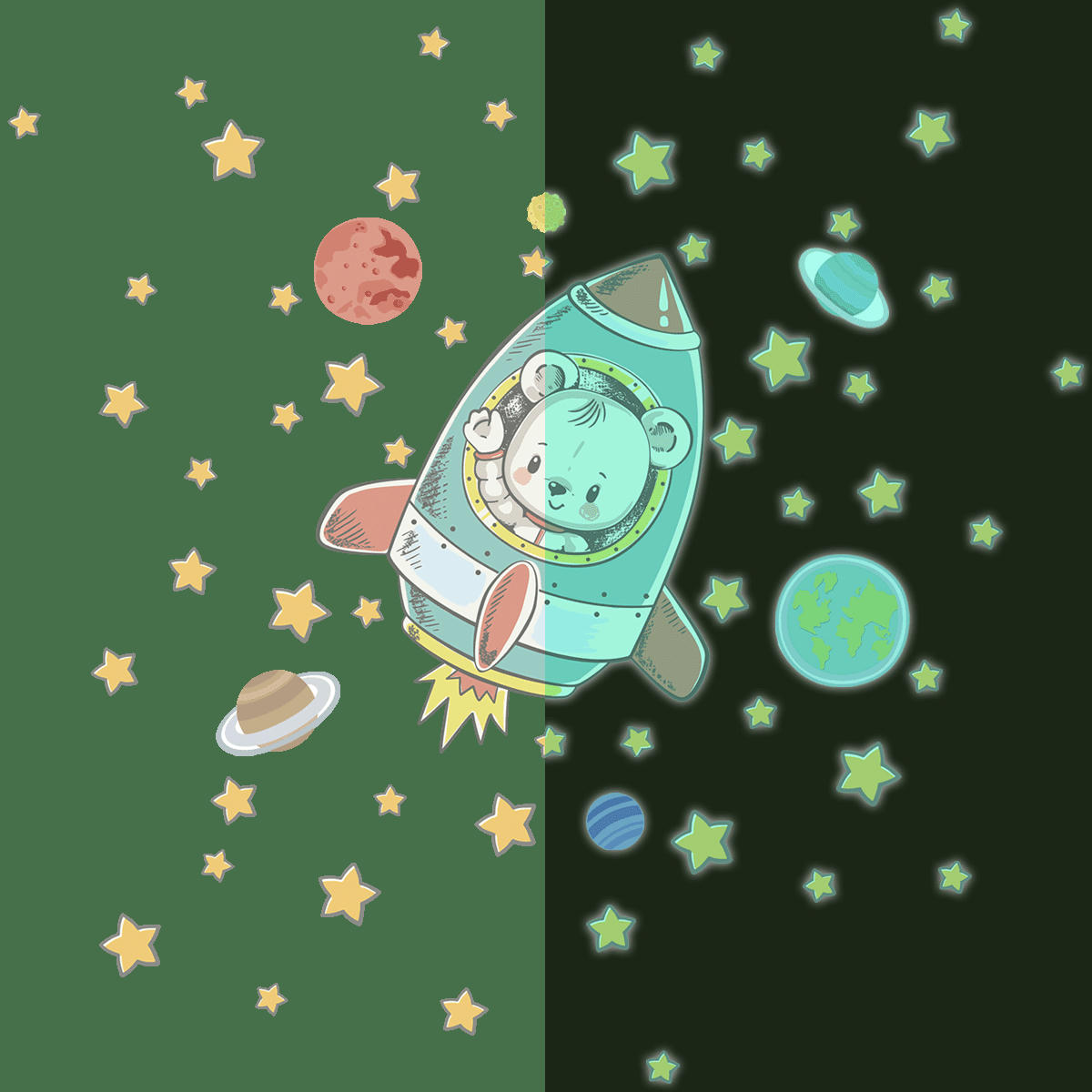 - Stickers phosphorescents lumineux ourson et 50 étoiles 40x40cm