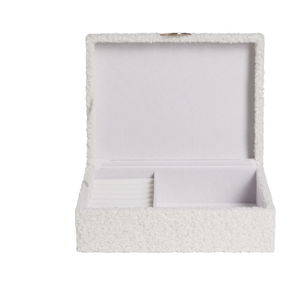 BoÎte à bijoux en bois revêtement tissu bouclette blanc