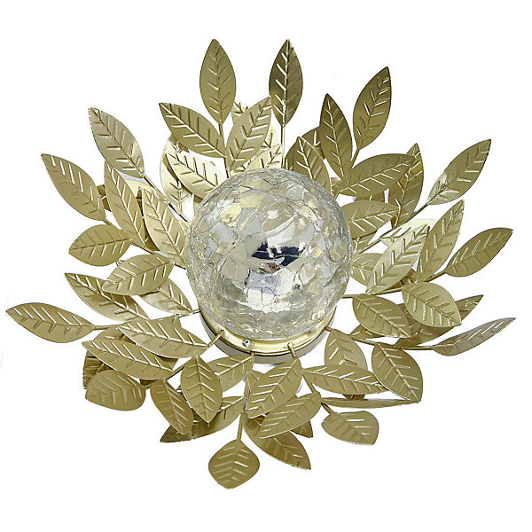 Nénuphar solaire en métal or- diffuseur en verre avec effet verre brisée- Diamètre 26cm- 7 Lumens- Eclairage extérieur Jardin