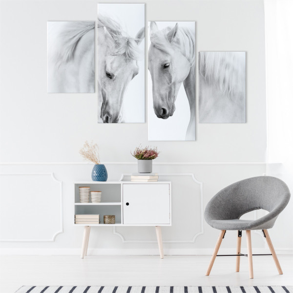 Obraz 4-Częściowy Białe KONIE Zwierzęta 3D 80x50cm