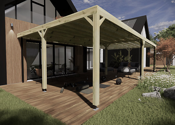 Carport bois - 10m x 5m - adossée - sens largeur - livraison comprise