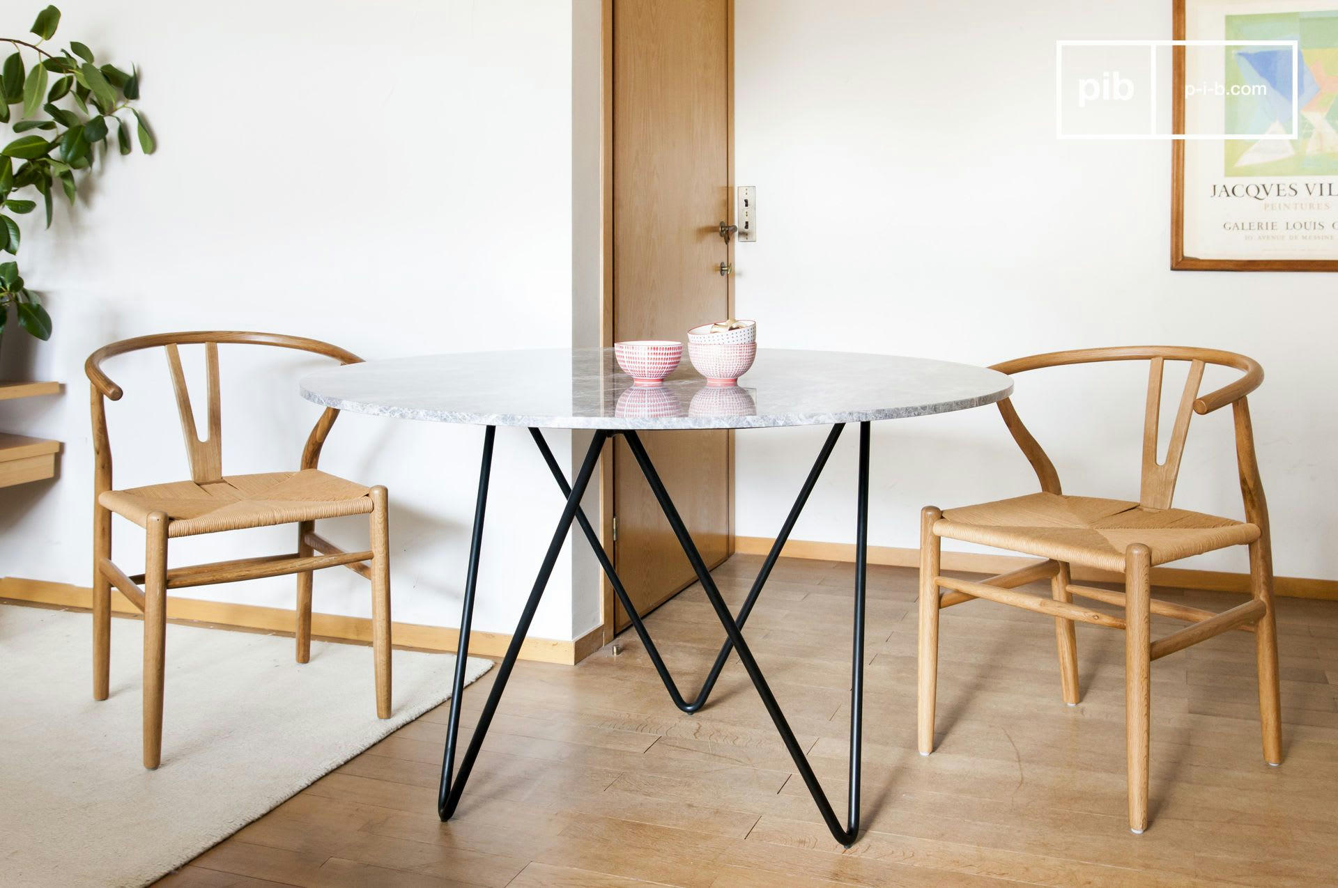 GRIMAUD - Table ronde en métal noir et marbre gris