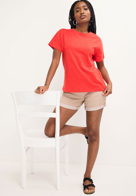 Womens Red Cotton Short Sleeve T-Shirt