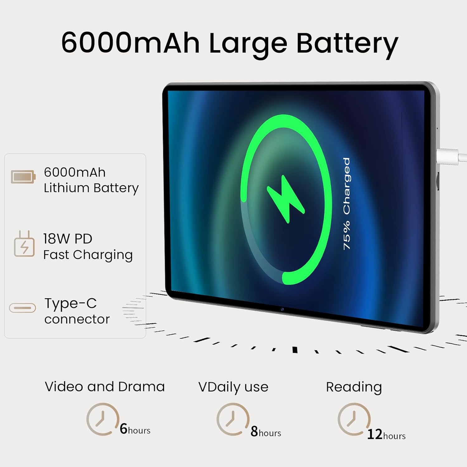 HUIHUANG 10.1 Inch Tablet, Android 15 Tablets 12GB(4+8) RAM / 64GB ROM / 1TB SD Card Expansion, 1280x800 IPS HD Touchscreen, 6000mAh Battery, Bluetooth 5.0, Dual Cameras, GMS, Dual Band WiFi, Black