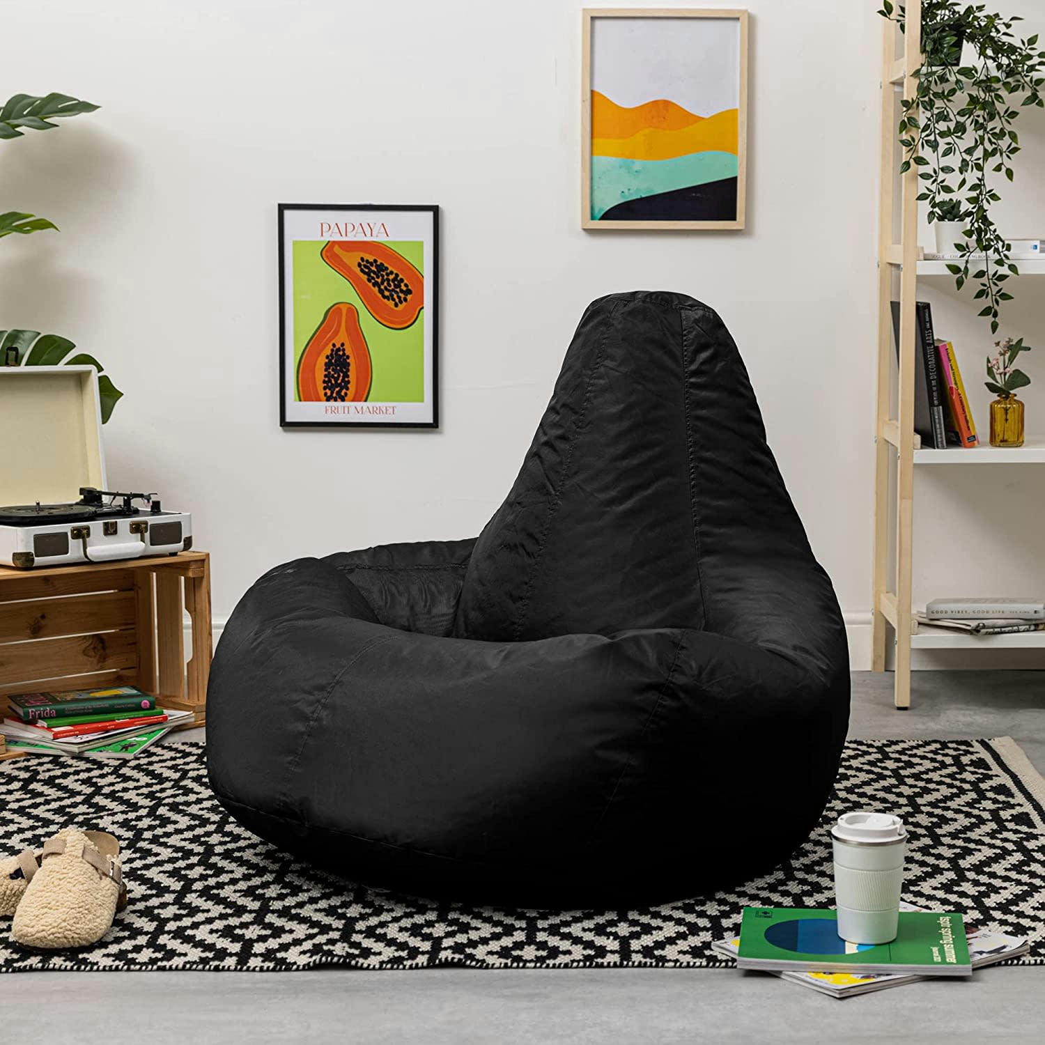- Pouf inclinable avec repose-pied extérieur noir
