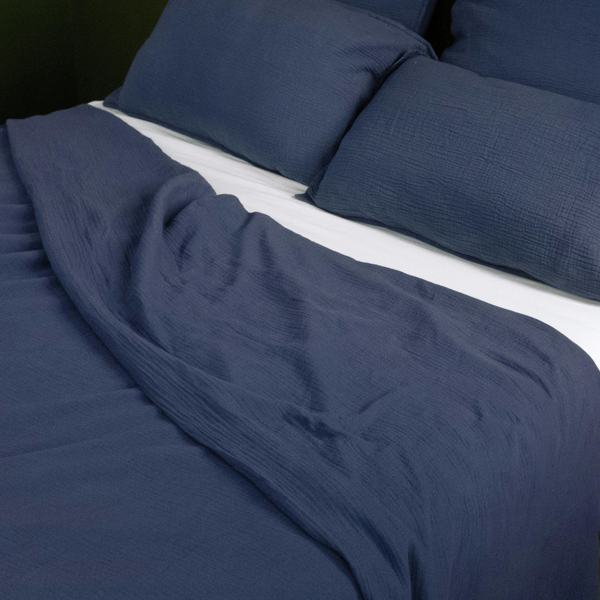 - Drap plat en double gaze de coton bleu orage