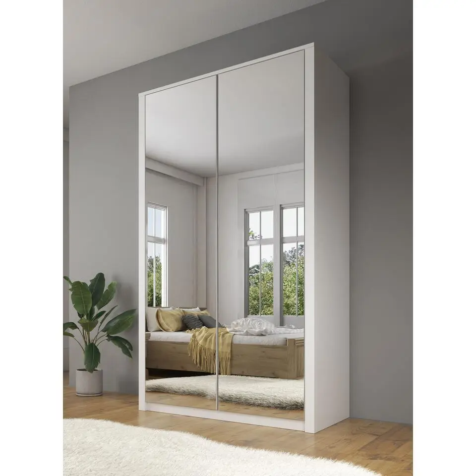 Meubella - Kledingkast Malibu - Wit - 113 cm - Met spiegel