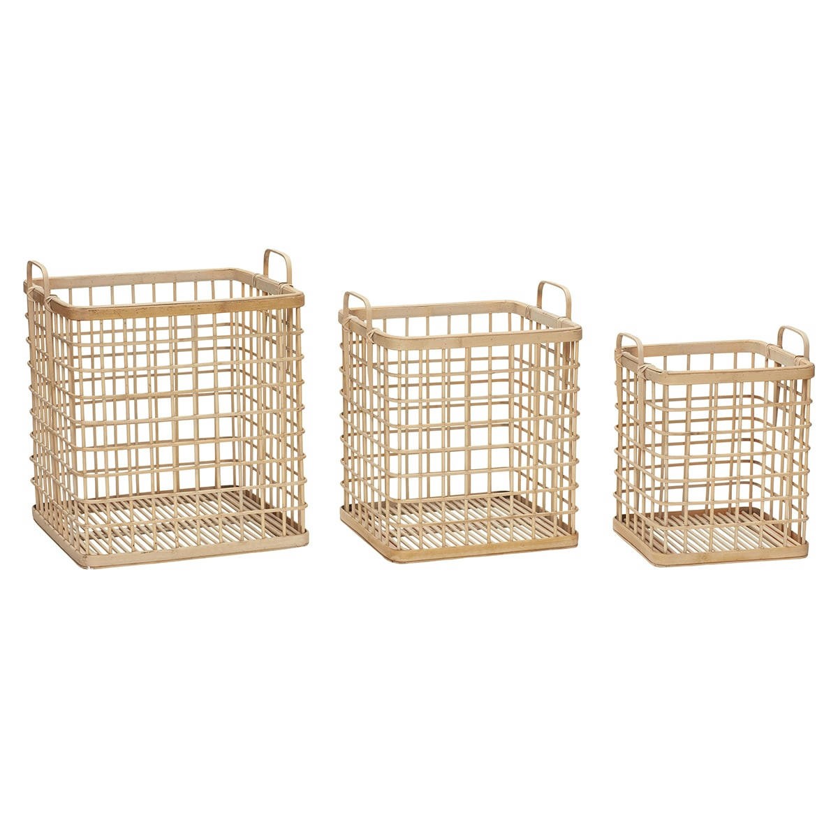 SQUARE - Panier carré avec anses en bambou (x3)