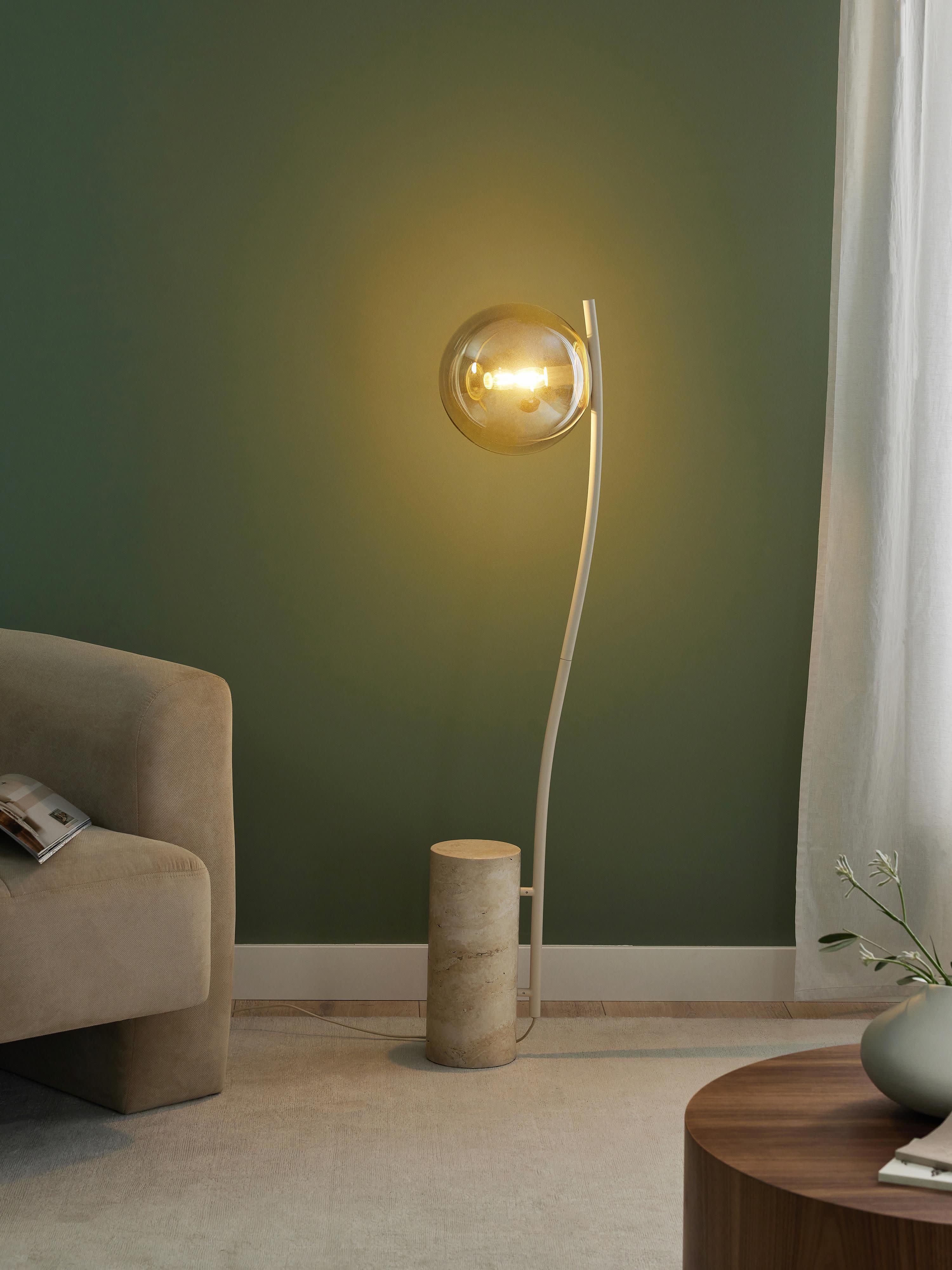 Kleine Stehlampe Cora mit Travertin-Fuß