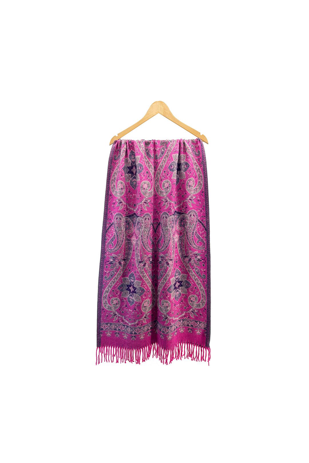 Vellin Vibrant Paisley Wool Mix Print Scarf with Tassels