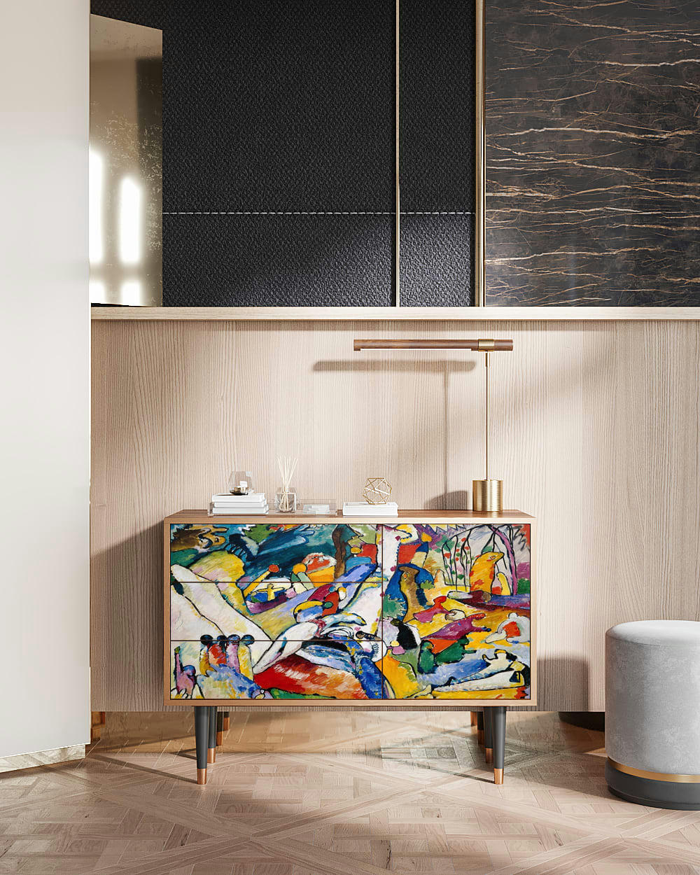 IMPROVISATION 26 BY WASSILY KANDINSKY - Buffet  multicolore 3 tiroirs et 1 porte L 115 cm