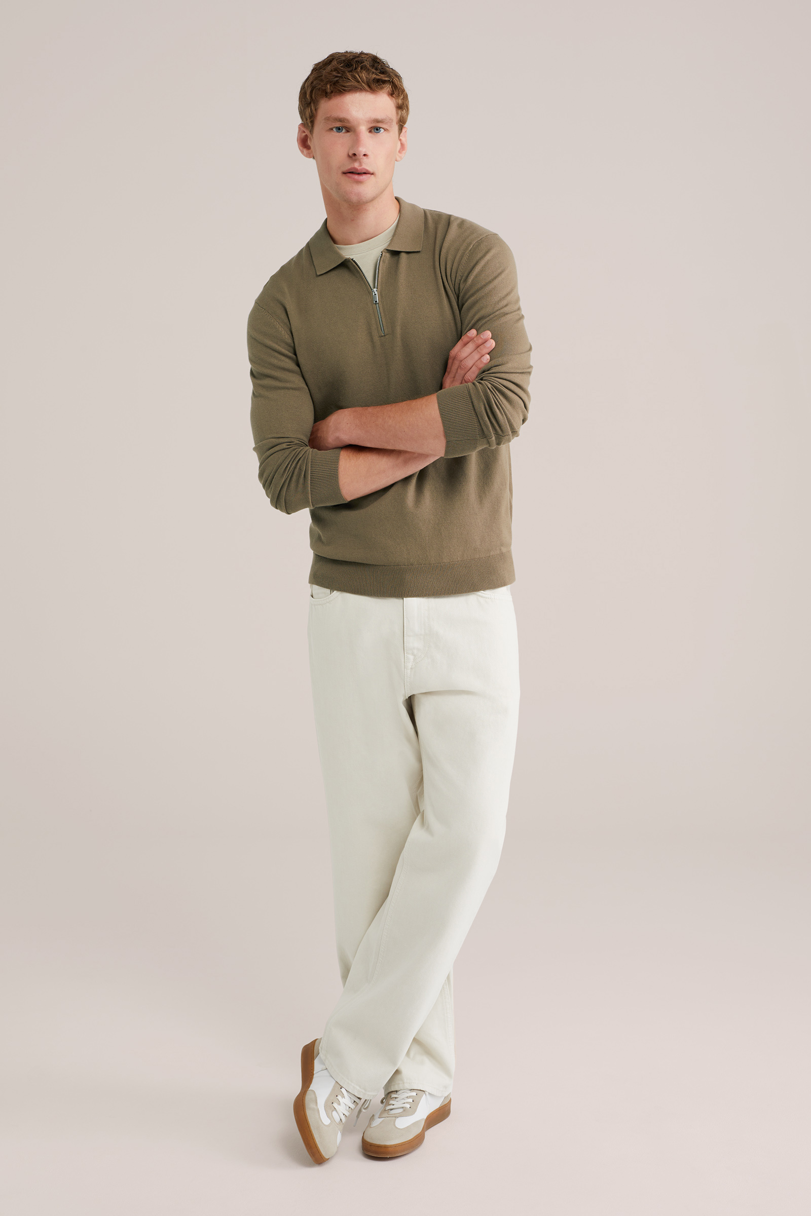 Heren slim fit trui met quarter-zip