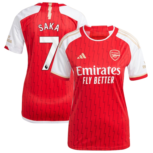 Bukayo Saka Arsenal adidas Women's 2023/24 Home Replica Player Jersey - Red/Green/Yellow